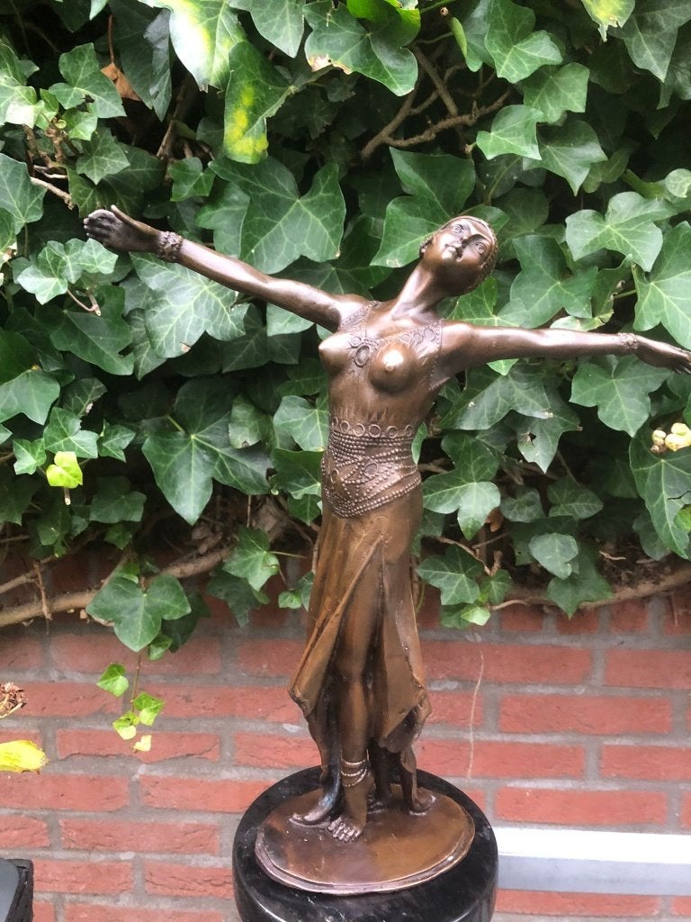 bronzen sculptuur lady vrouw danseres, Art nouveau, Ophalen of Verzenden, Brons, Beeld