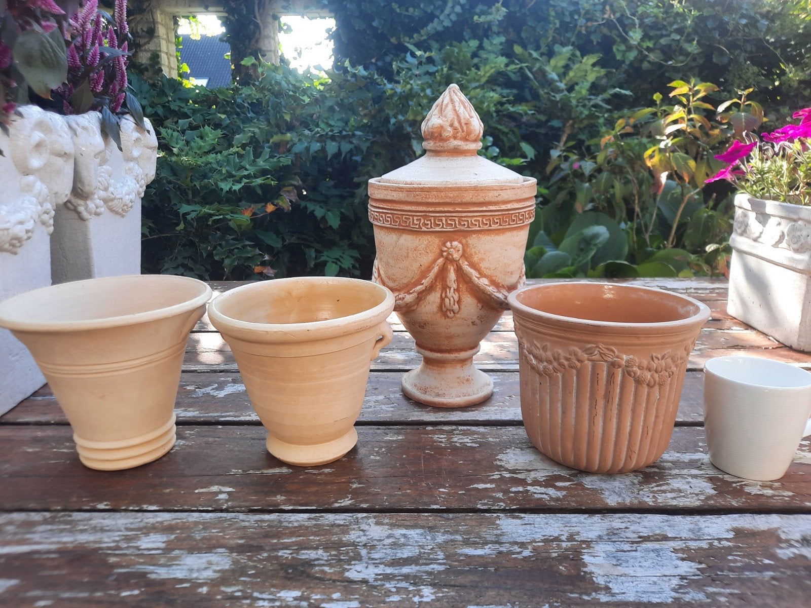 4 heel mooie licht terracotta bloempotten, Tuin en Terras, Bloempotten, Ophalen, Rond, Terracotta, Minder dan 40 cm