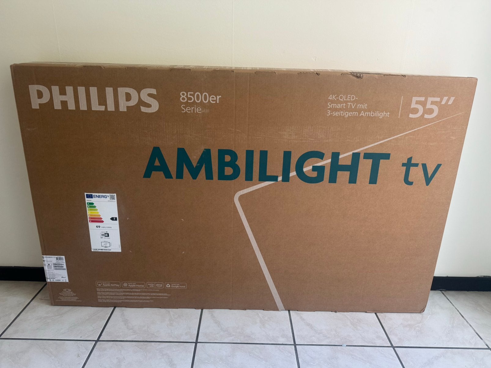Philips Ambilight 8500 serie 55 inch 4k tv + 2 jaar garantie, Ophalen, Philips, QLED, 50 Hz