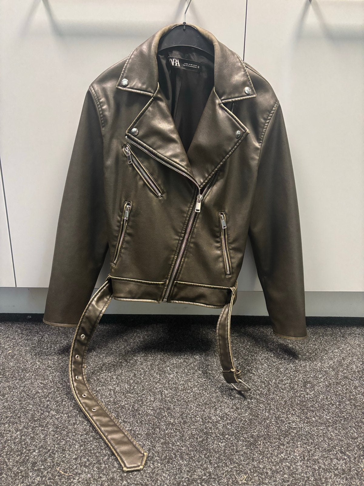 Zara bikerjack in bronskleurig imitatieleer, maat XS, Ophalen of Verzenden, Zo goed als nieuw, Maat 34 (XS) of kleiner, Bruin