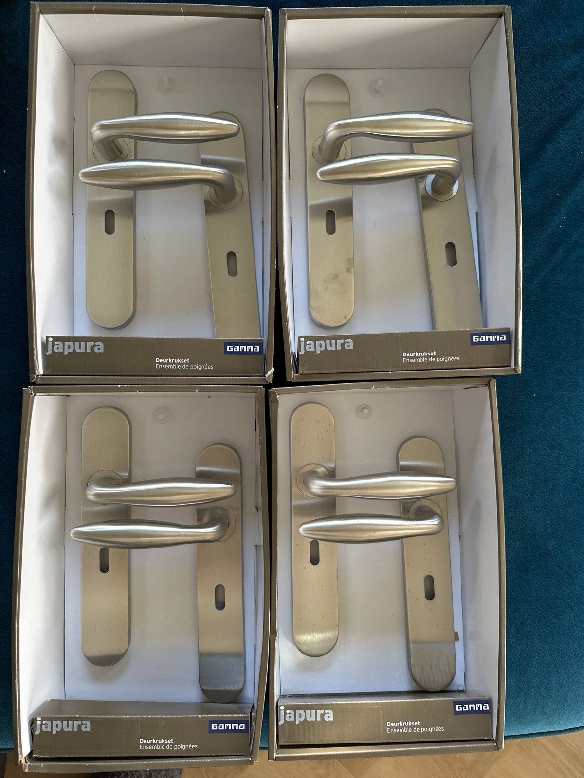 4 GAMMA deurkruksets Japura Ovaal Schild Sleutel 56 mm RVS, Ophalen of Verzenden, Nieuw, Rvs, Klink of Kruk