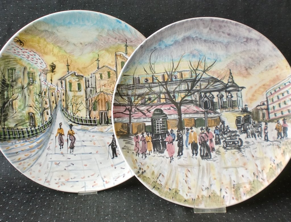 2 Italiaanse Wandborden / Serveer schaal 36cm - naar Utrillo, Huis en Inrichting, Keuken | Servies, Overige merken, Ophalen of Verzenden