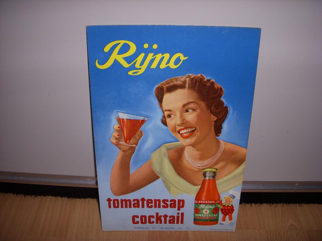 Puntgaaf reclamebord RIJNO Tomatensap Mij De Betuwe Tiel, Ophalen of Verzenden, Zo goed als nieuw, Reclamebord
