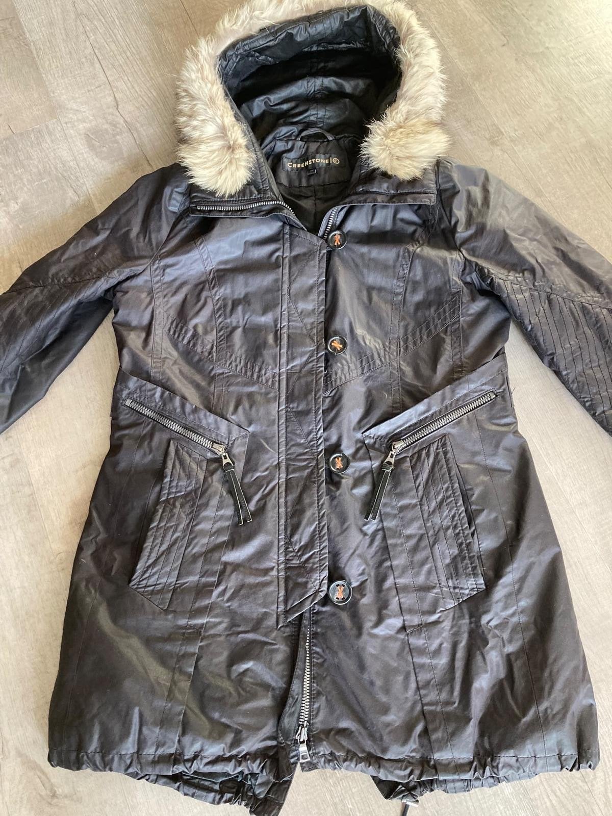 Creenstone winterjas met bontkraag - Maat 38 (M), Ophalen of Verzenden, Zo goed als nieuw, Maat 38/40 (M), Zwart