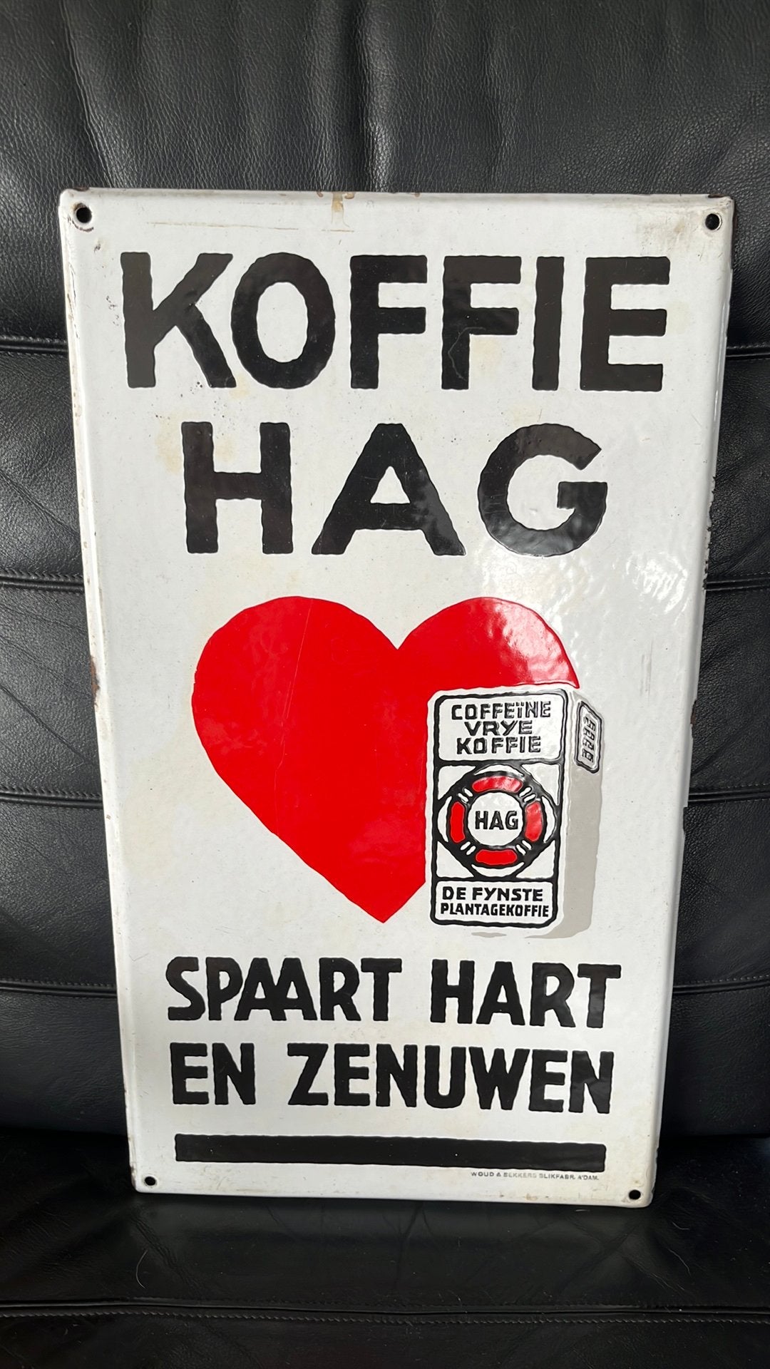 Prachtig emaille reclame bord 32x57cm Koffie Hag jaren 20, Ophalen of Verzenden, Zo goed als nieuw