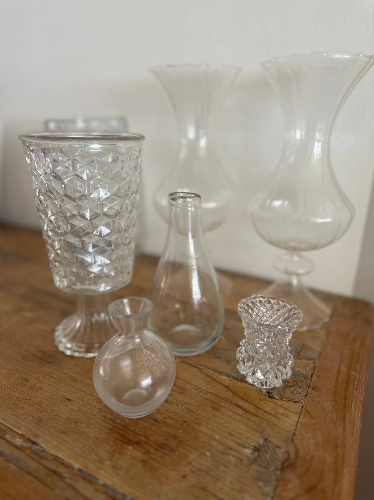 Setje vaasjes glas helder, Huis en Inrichting, Woonaccessoires | Vazen, Ophalen, Zo goed als nieuw, Glas