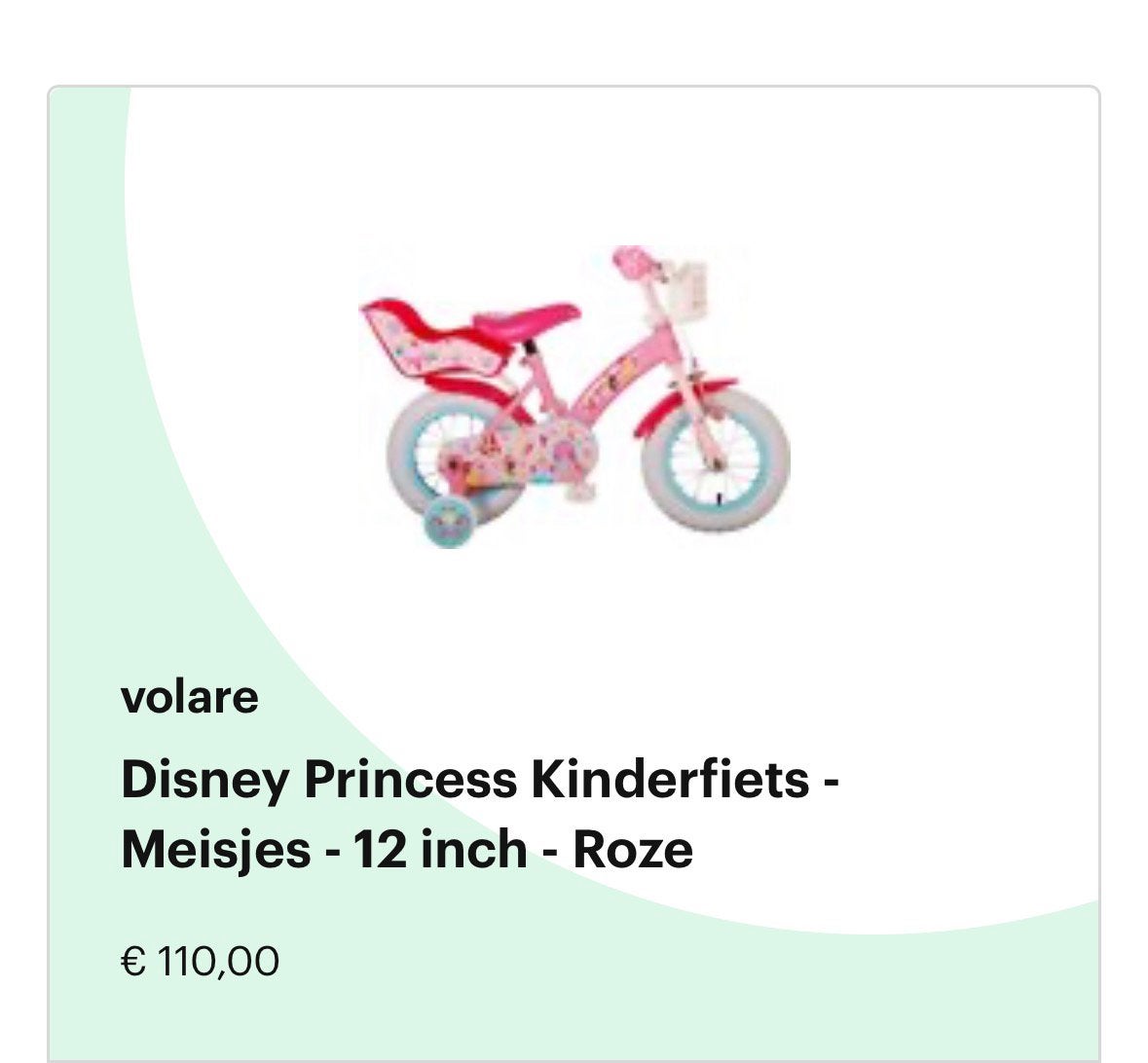 Volare Disney Princess Kinderfiets 12 inch, Goede staat, Ophalen, Gebruikt, Minder dan 16 inch, Zijwieltjes