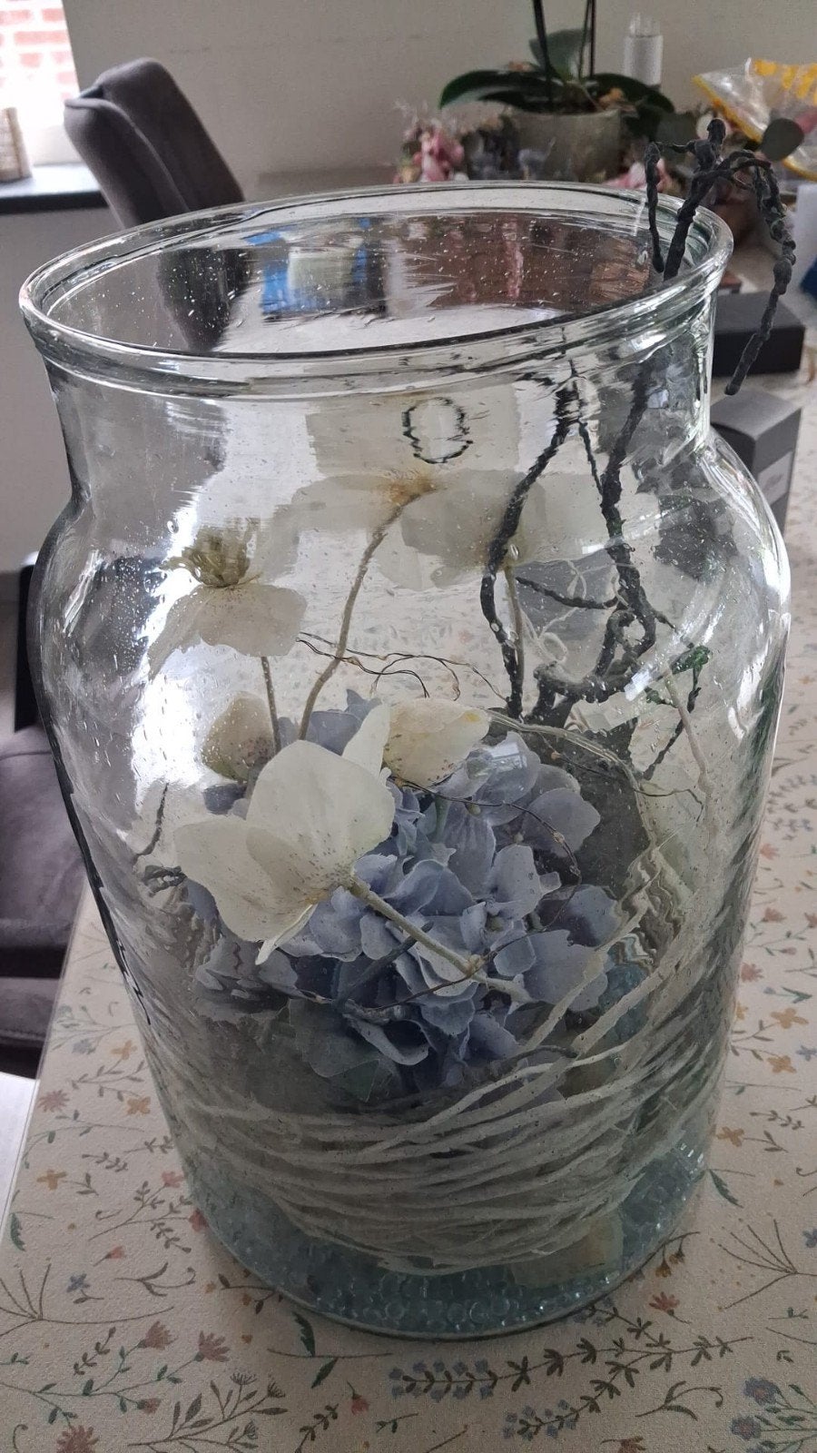 Compleet decoratief glazen pot met kunstbloemen, Ophalen, Overige kleuren, 50 tot 75 cm, Glas