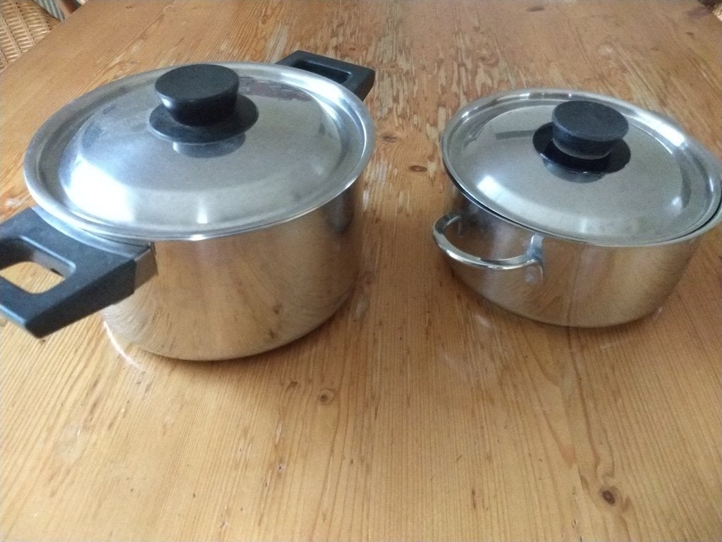 Twee pannen, beide geschikt voor gas en elektrisch koken, Met deksel, Pannenset, Ophalen of Verzenden, Zo goed als nieuw