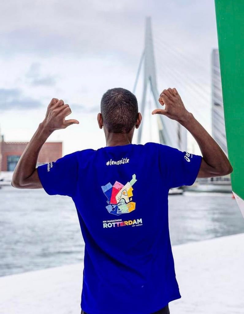 Rotterdam marathon maat s heren t shirt, Blauw, Nieuw, Ophalen of Verzenden, Hardlopen of Fietsen