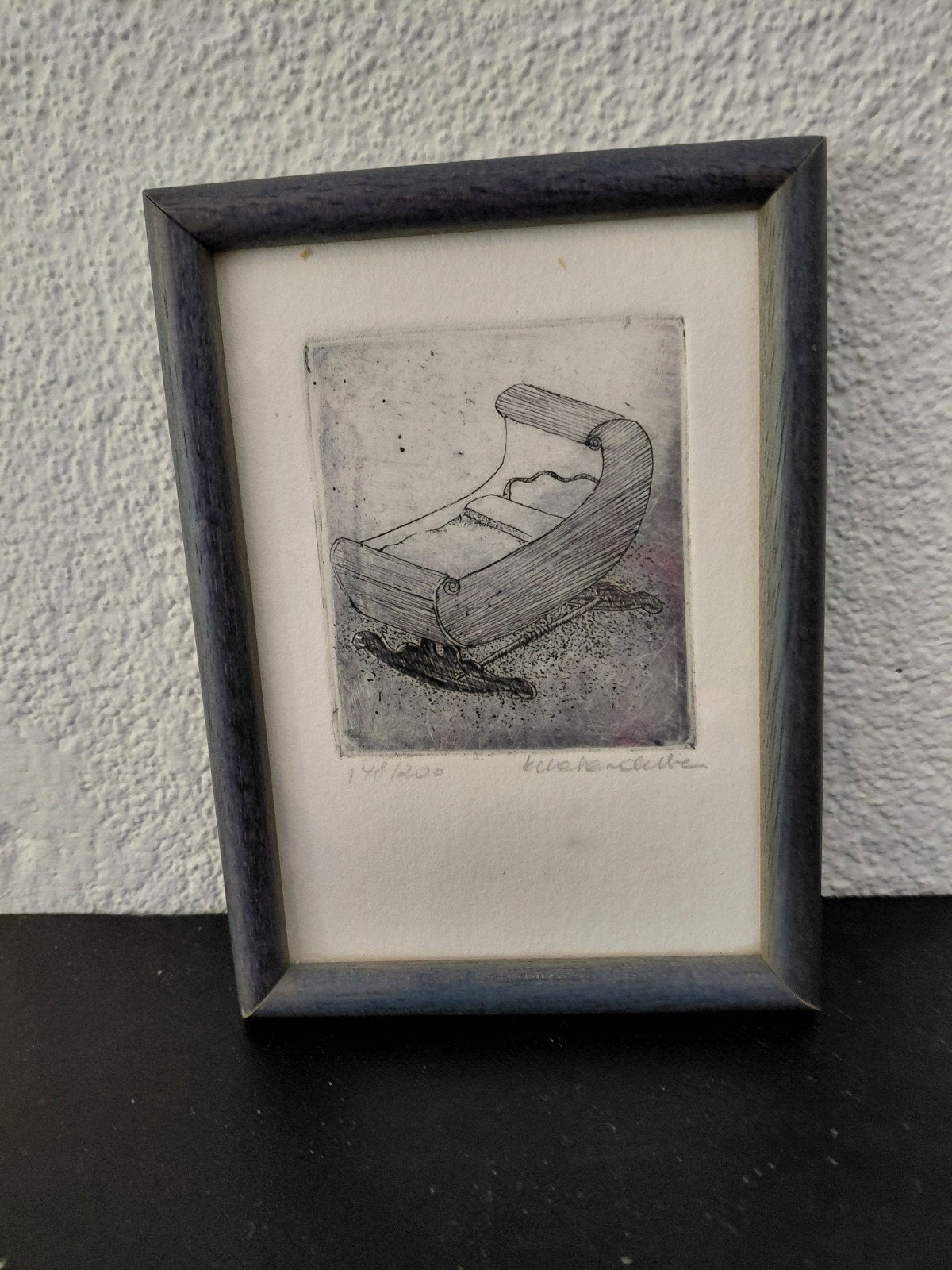 ets klein kunstwerkje  wieg Rike van de Ven, Antiek en Kunst, Ophalen of Verzenden, Dagelijks leven, Ets, Origineel