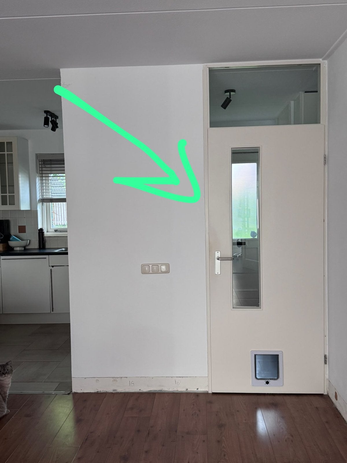 Opdekdeur 83x201,5 cm rechtsdraaiend met kattenluik, Ophalen, Gebruikt, 80 tot 100 cm, Binnendeur