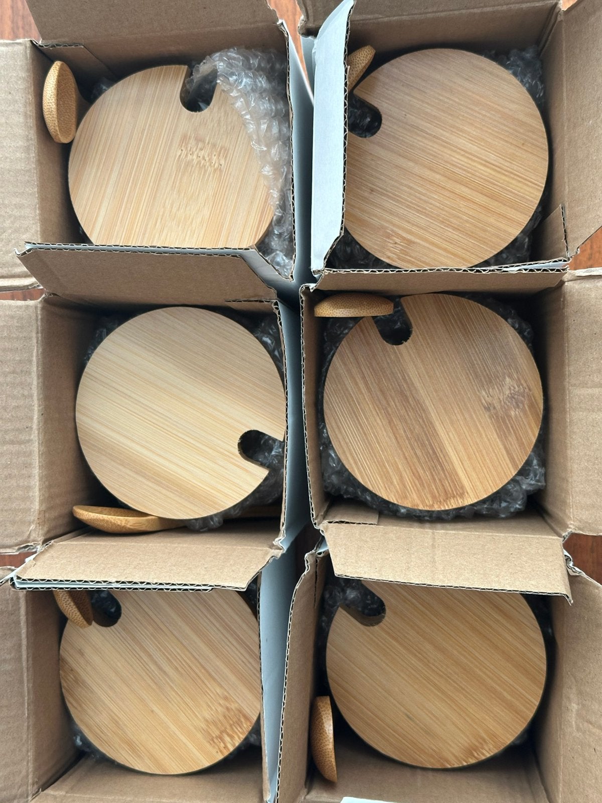 Glazen Potjes met Bamboe Deksel & Lepel 300 ml - 6, Voorraadpot, Ophalen of Verzenden, Nieuw, Glas