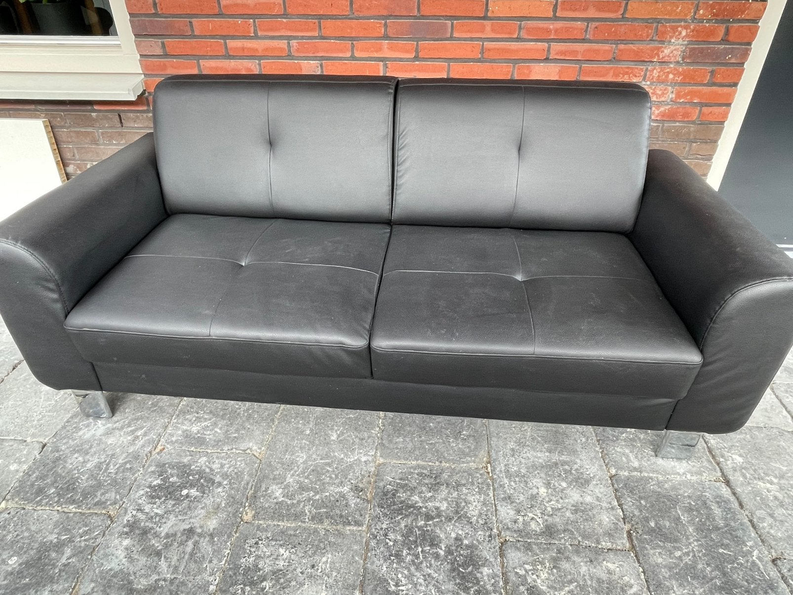 2,5 zits bank kunstleer zwart, Ophalen, 150 tot 200 cm, Tweepersoons, 75 tot 100 cm