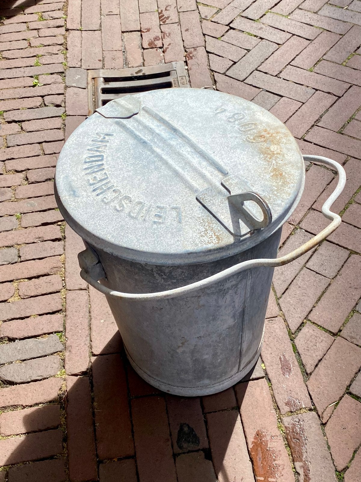 Vintage Zinken Afvalemmer Leidschendam, Ophalen, Gebruikt, Zink, Met deksel
