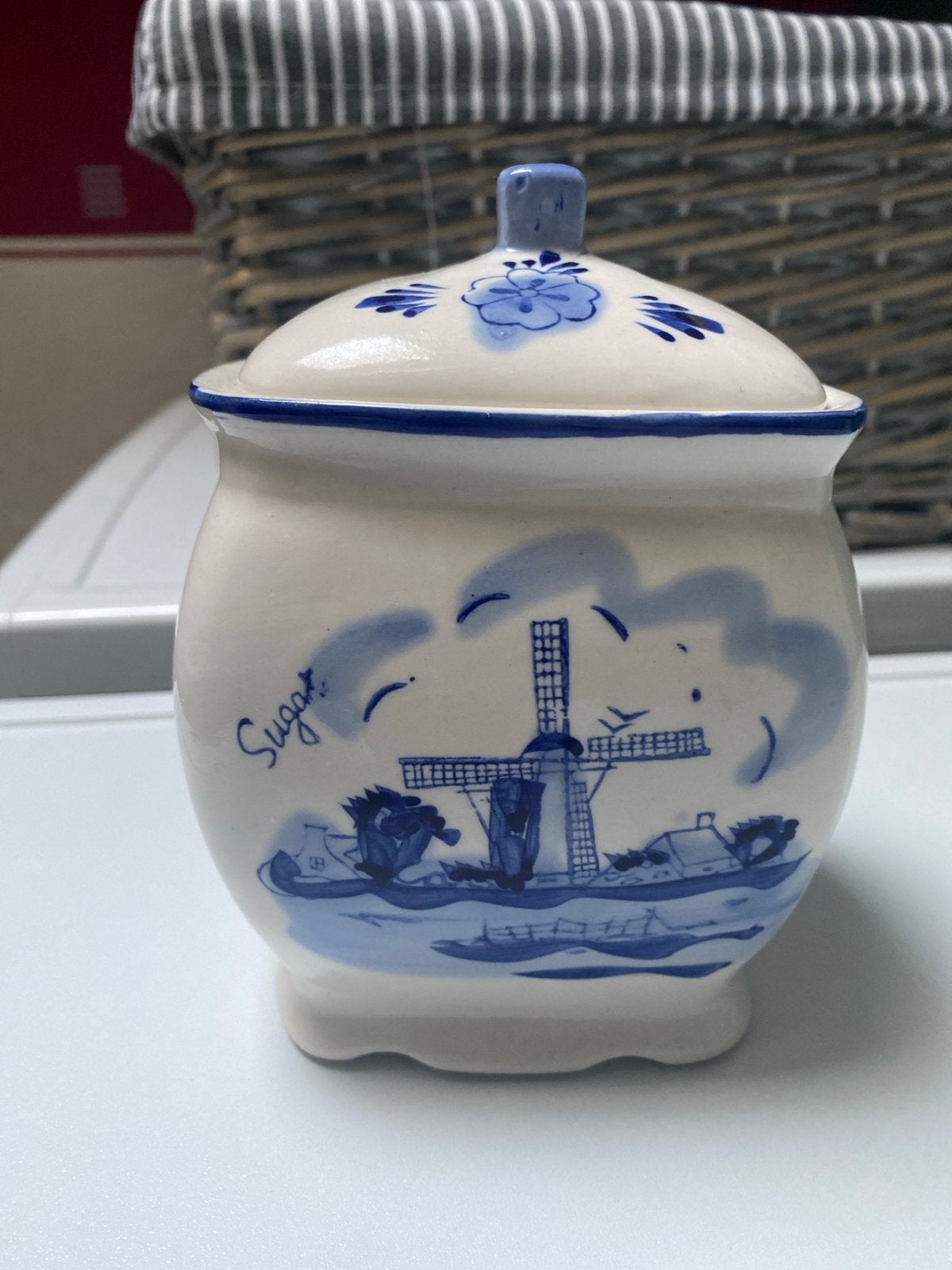 Delfts blauw handbeschilderd keramisch suikerpotje, Ophalen of Verzenden