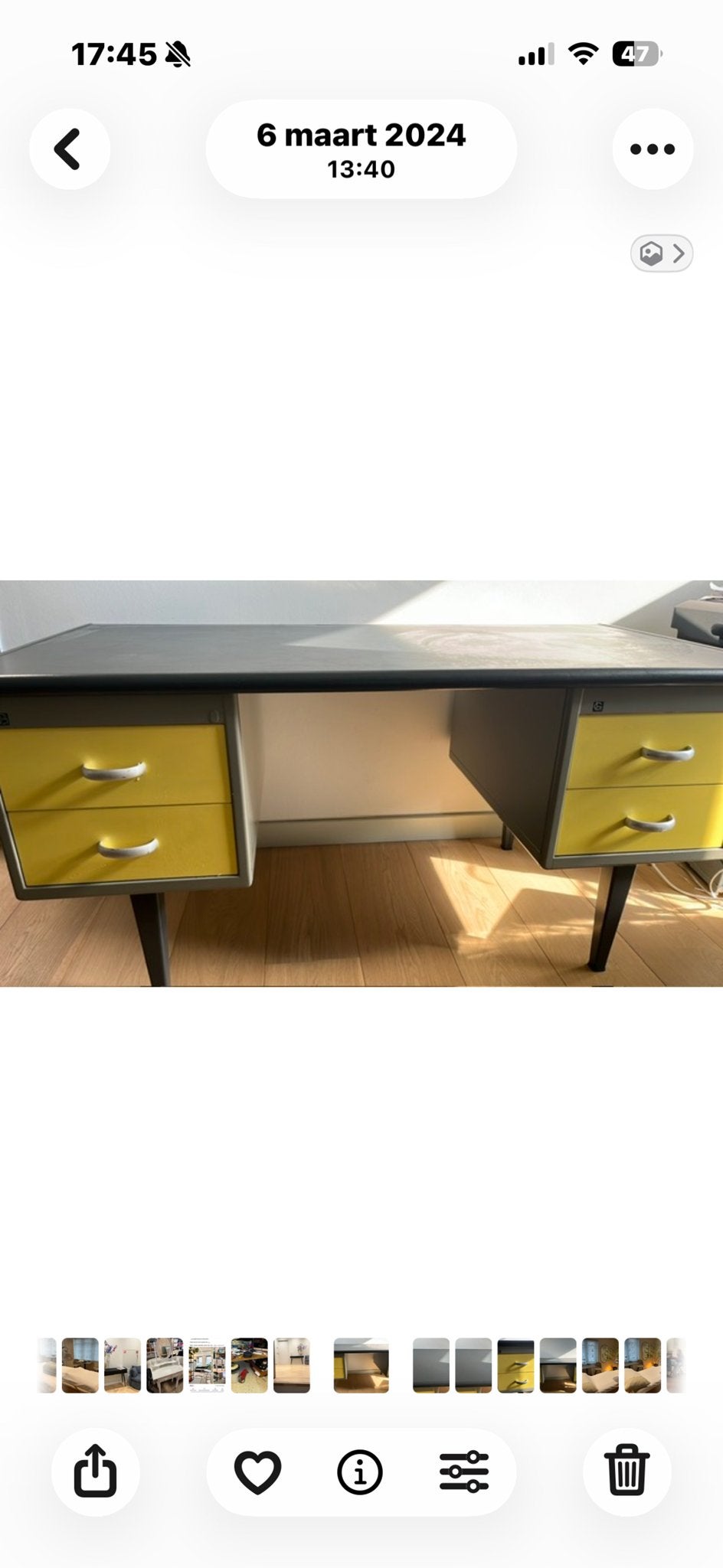 Gispen bureau met leren bureaublad, Gebruikt, Met lades, Vintage, Ophalen of Verzenden