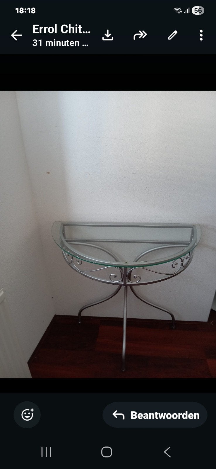 Halve maan tafeltje van glas, Huis en Inrichting, Tafels | Sidetables, Ophalen, 50 tot 100 cm, Rond, Glas