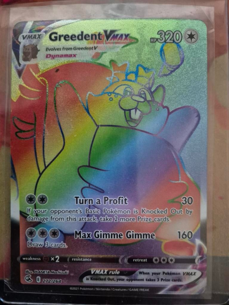 Greedent VMAX Rainbow Rare 272/264 - Packfresh, Ophalen of Verzenden, Nieuw, Losse kaart, Foil