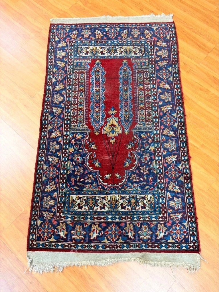 Oosters  tapijt versleten sleets rood blauw  128/75, Ophalen of Verzenden