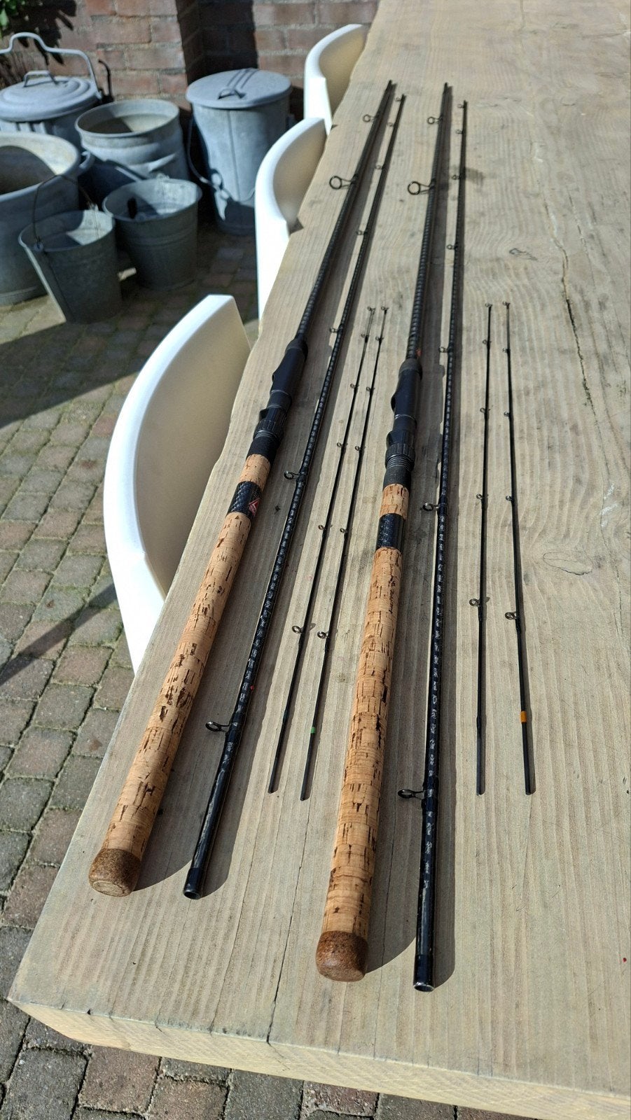 2x tricast trophy euro Medium Feeder hengels 12,6 ft., Ophalen, Gebruikt