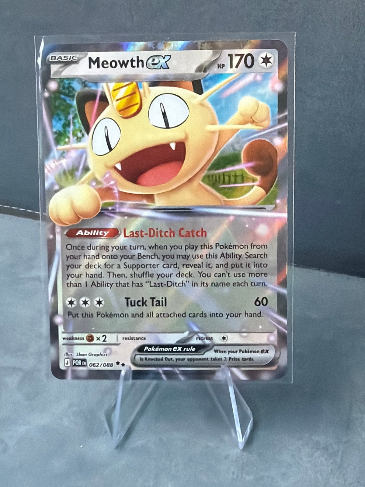 Meowth EX Pokémon Kaart 062/088 - Zeldzaam, Ophalen of Verzenden, Zo goed als nieuw, Losse kaart