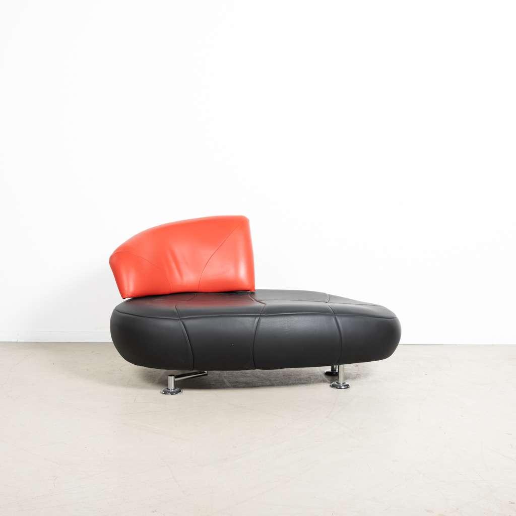 1x Leolux Kikko Chaise Longue Fauteuil Rood/Zwart Leer, Niet ingevuld, Overige maten, Niet ingevuld, Zo goed als nieuw