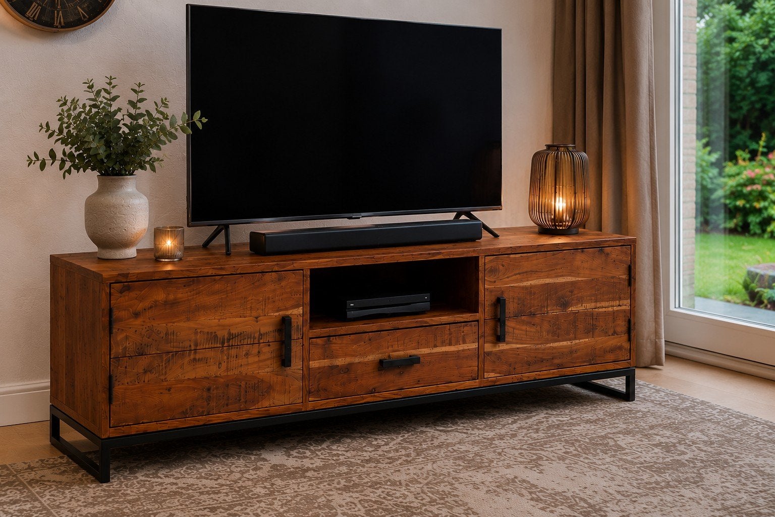 Industrieel TV-meubel Mangohout 175 cm | DKW Woonvision, Ophalen, 150 tot 200 cm, Zo goed als nieuw, Minder dan 100 cm
