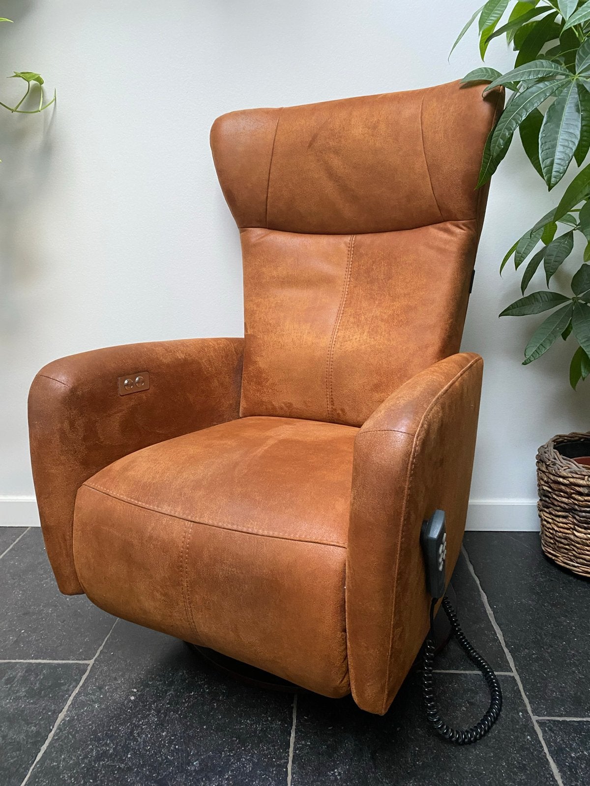 Prominent Sta-op Stoel/Relaxfauteuil Cognac Leer S/M, Ophalen, Gebruikt, Bruin, Leer