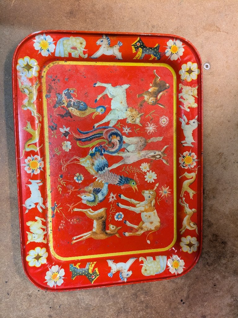 Vintage dienblad jaren '60, Ophalen, Gebruikt, Afgeronde hoeken, Dienblad