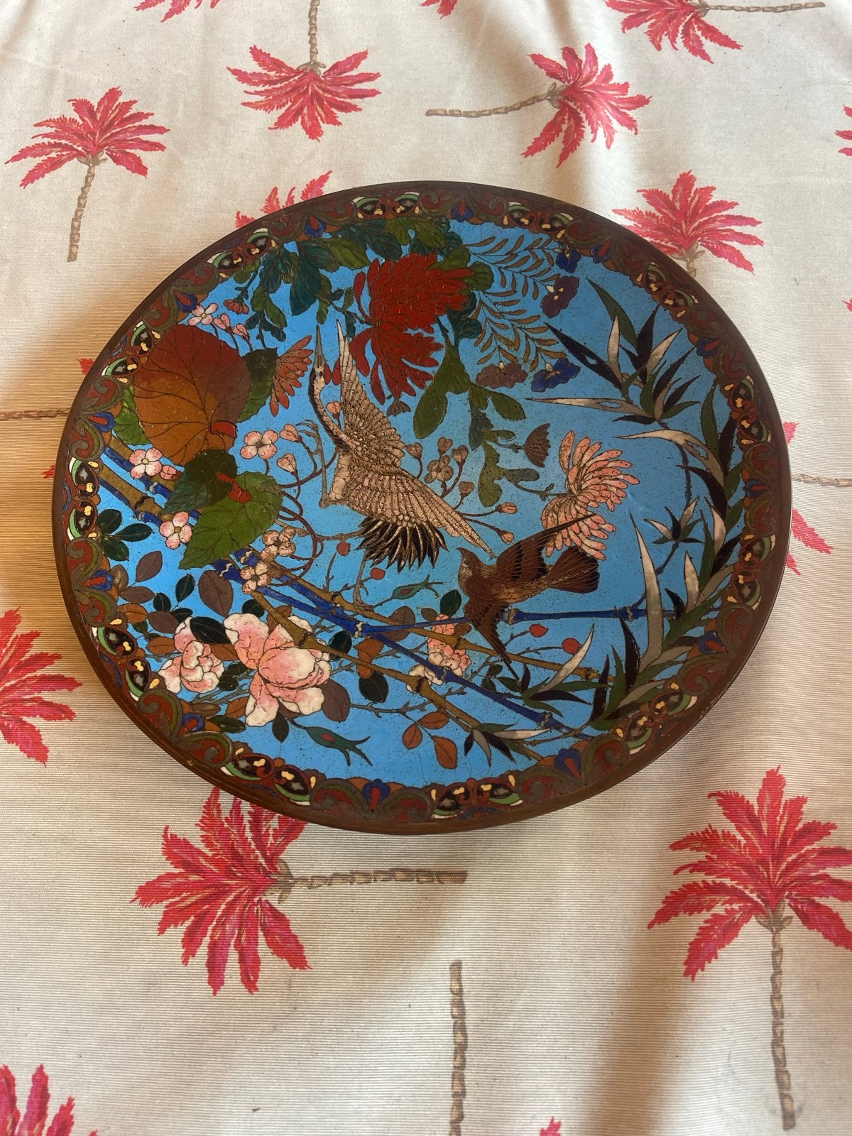 Antieke Chinese Cloisonné Schaal met Vogels en Bloemen, Antiek en Kunst, Ophalen