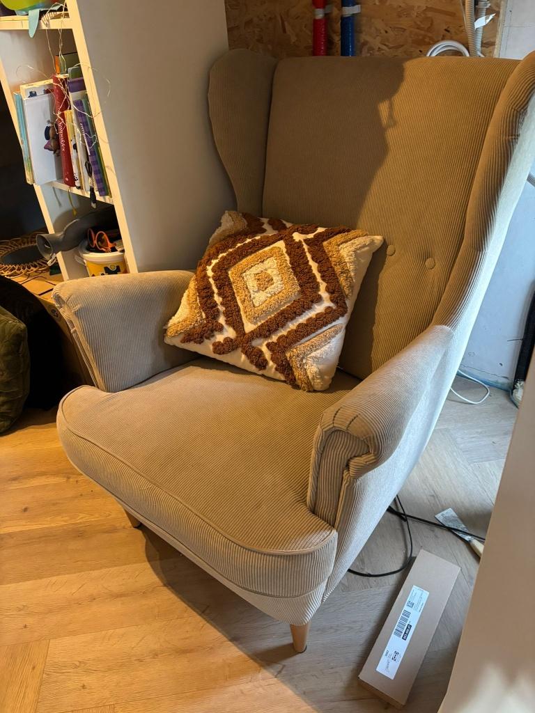 Beige Fauteuil Strandmon, Ophalen, 75 tot 100 cm, Zo goed als nieuw, Stof