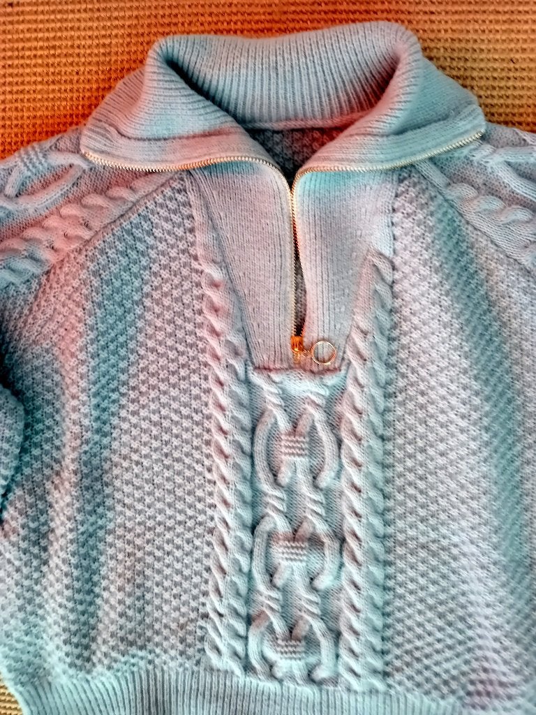 Lichtblauwe schippers trui met kabel patroon S M 36 38 40, Maat 38/40 (M), Blauw, Ophalen of Verzenden, Zo goed als nieuw
