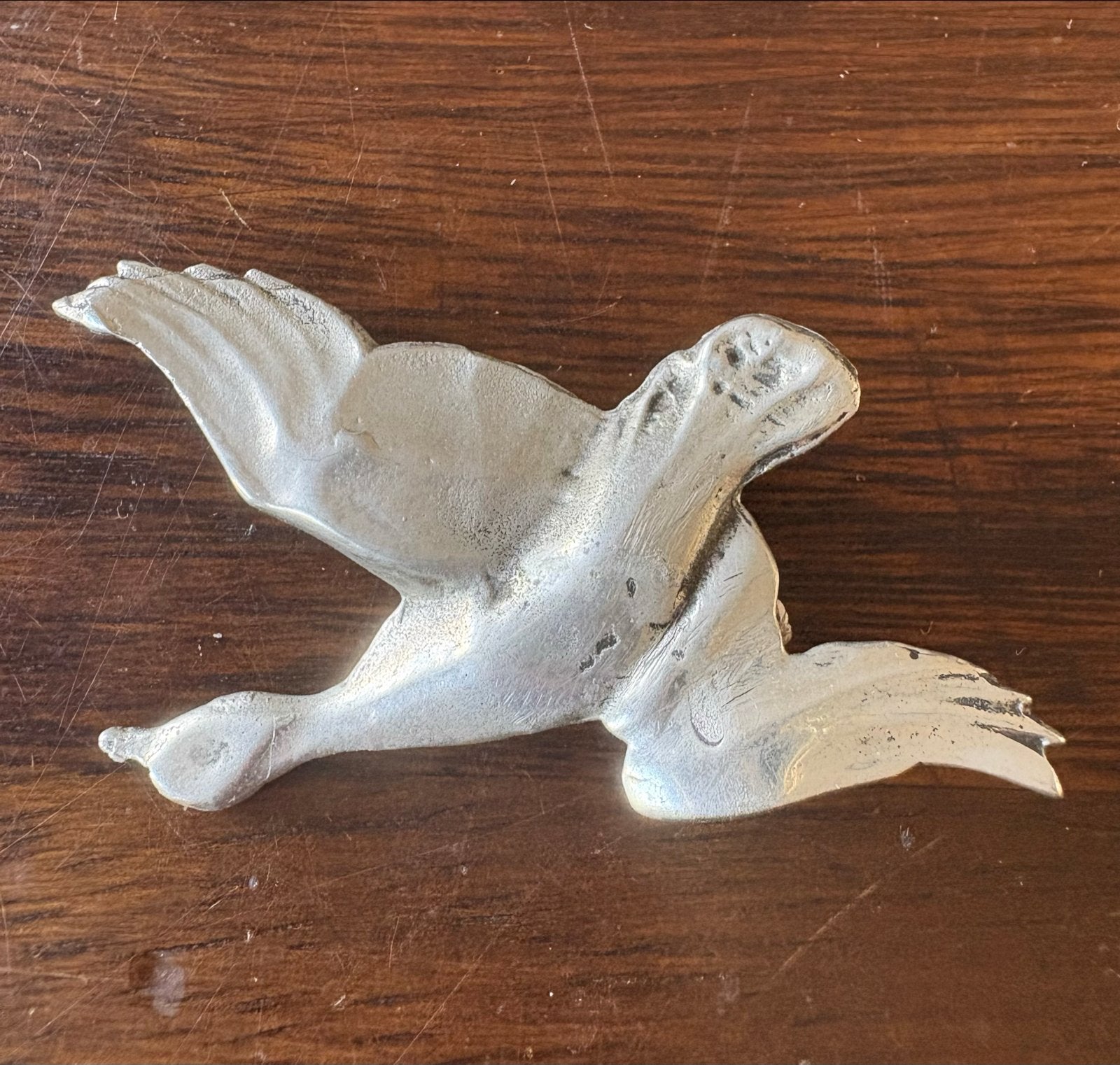 Vintage Broche Vliegende Eend Zilverkleurig van tin, Overige materialen, 4 tot 7 cm, Ophalen of Verzenden, Zo goed als nieuw