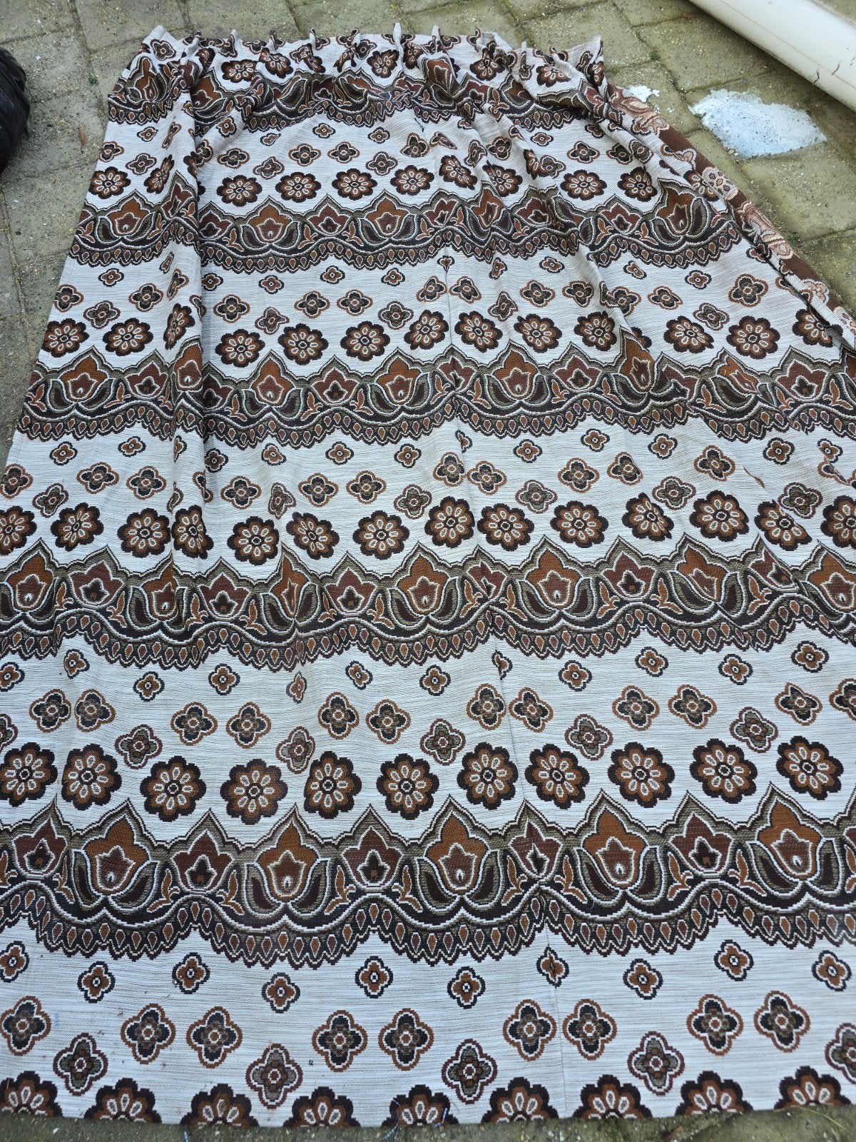 Vintage Gordijnen met Bloemenpatroon, Overige materialen, Gebruikt, Ophalen of Verzenden, Bruin