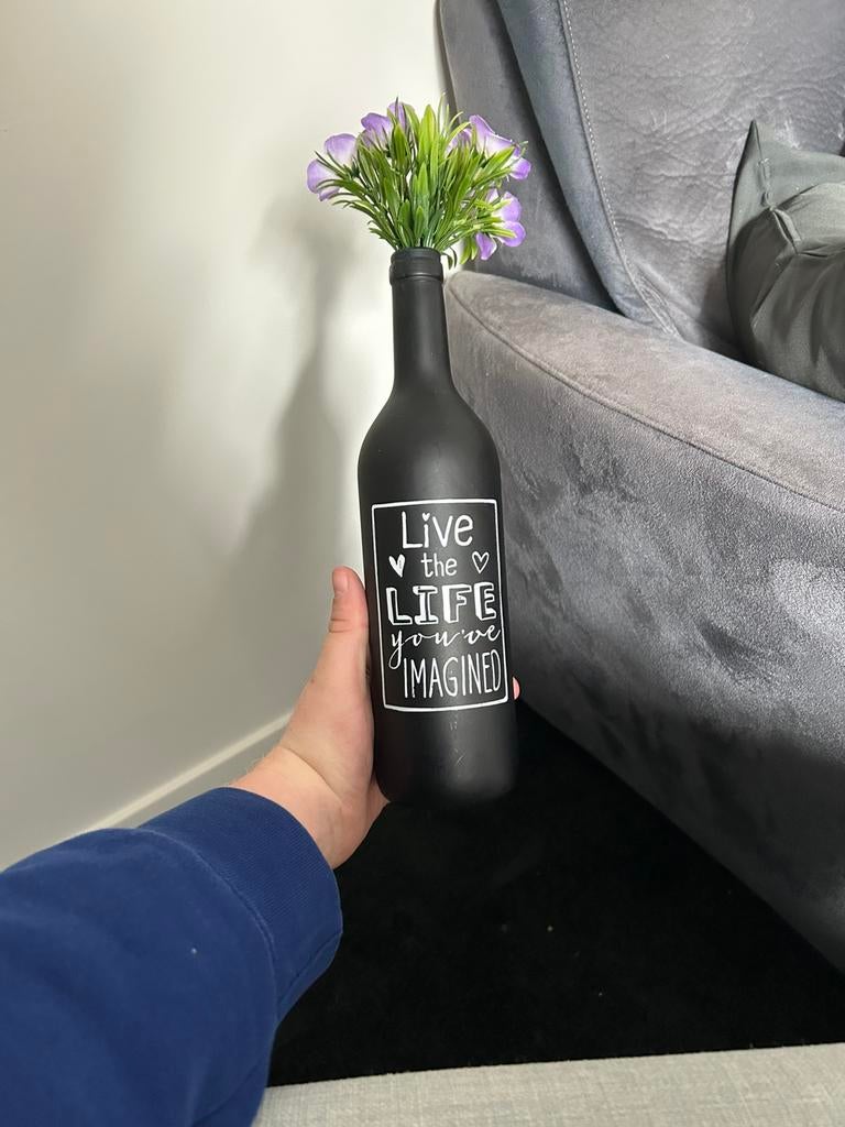 Leuke fles met kunstbloem, Huis en Inrichting, Woonaccessoires | Kunstplanten en Kunstbloemen, Ophalen, Binnen, Kunstbloem, Zo goed als nieuw