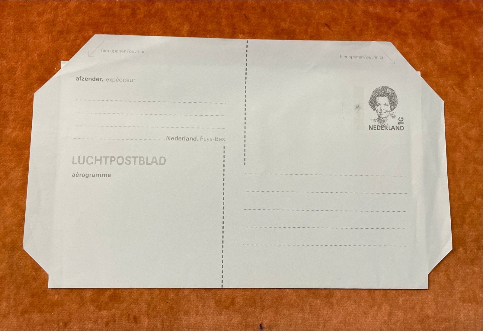 Luchtpostblad met postzegel fl 1,00 Nederland, Ophalen of Verzenden, 1980 tot heden, Ongelopen