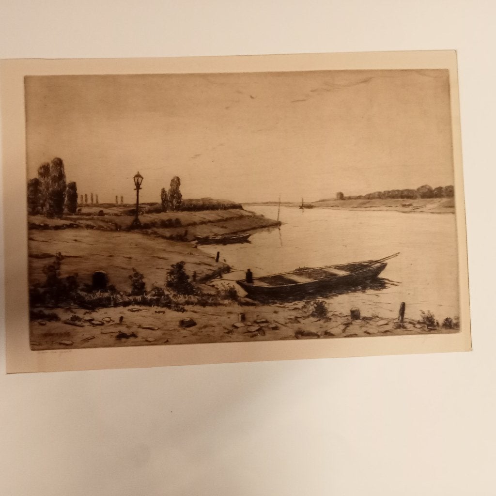 Witjens, Willem - Aan de IJssel Ets 1935, Met tekst, Ophalen of Verzenden, Gravure, 24 cm