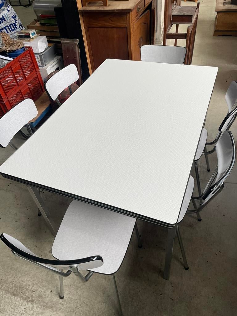 Formica eettafel wit uitschuifbaar, Ophalen of Verzenden, Zo goed als nieuw, Rechthoekig, 50 tot 100 cm