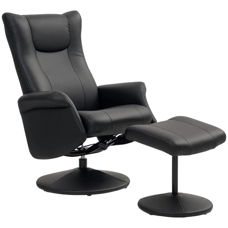 HOMCOM Chefstoel met Voetenbank, Leerlook, Zwart, Huis en Inrichting, Fauteuils, Kunststof, Nieuw, 75 tot 100 cm, Ophalen of Verzenden