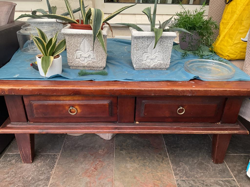 Zware Koloniale Salontafel met 2 Laden - 120x78x42 cm, Ophalen, 50 tot 100 cm, 100 tot 150 cm, Zo goed als nieuw