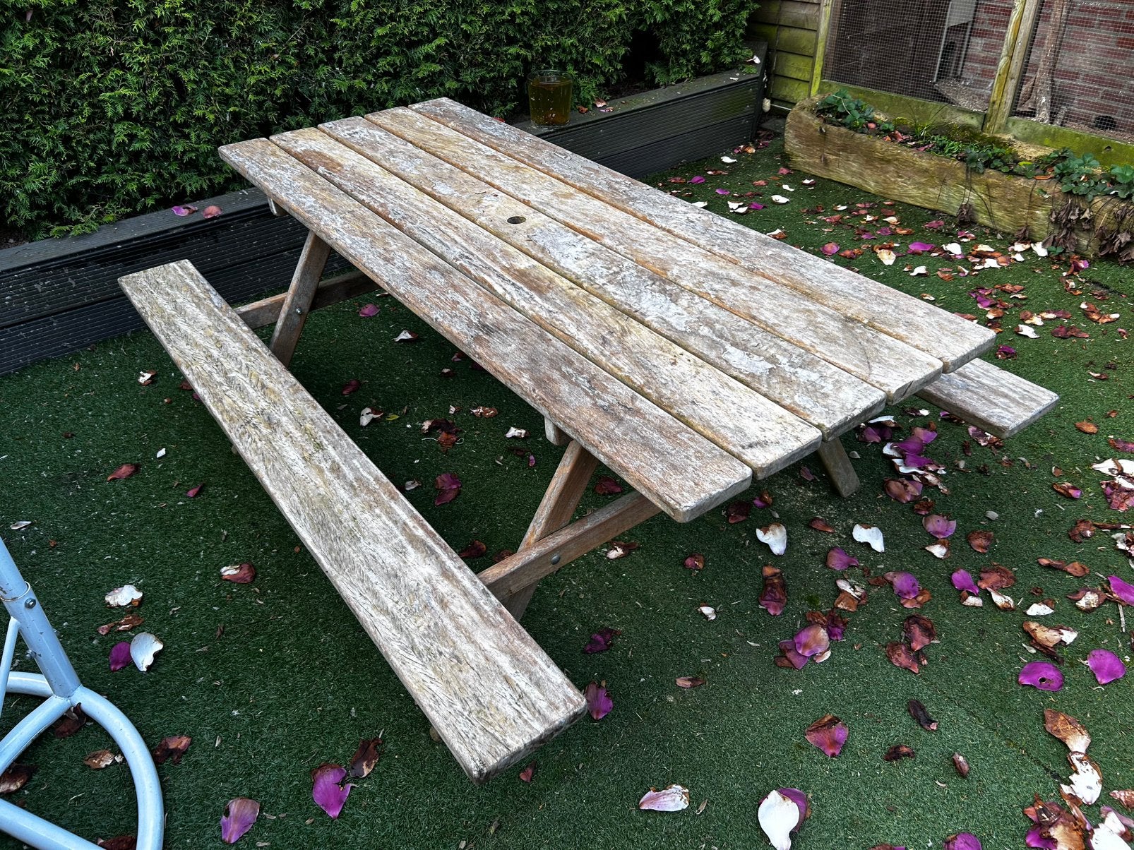 Picknick tafel teakhout 1,80 bij 1,40 ong., Tuin en Terras, Ophalen of Verzenden, Zo goed als nieuw, Rechthoekig, Hout