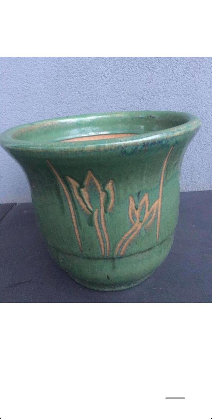 Oud Hollandse Tulp Bloempot Groen Glazuur Vorstbestendig 32, 25 tot 40 cm, Rond, Ophalen of Verzenden, Zo goed als nieuw