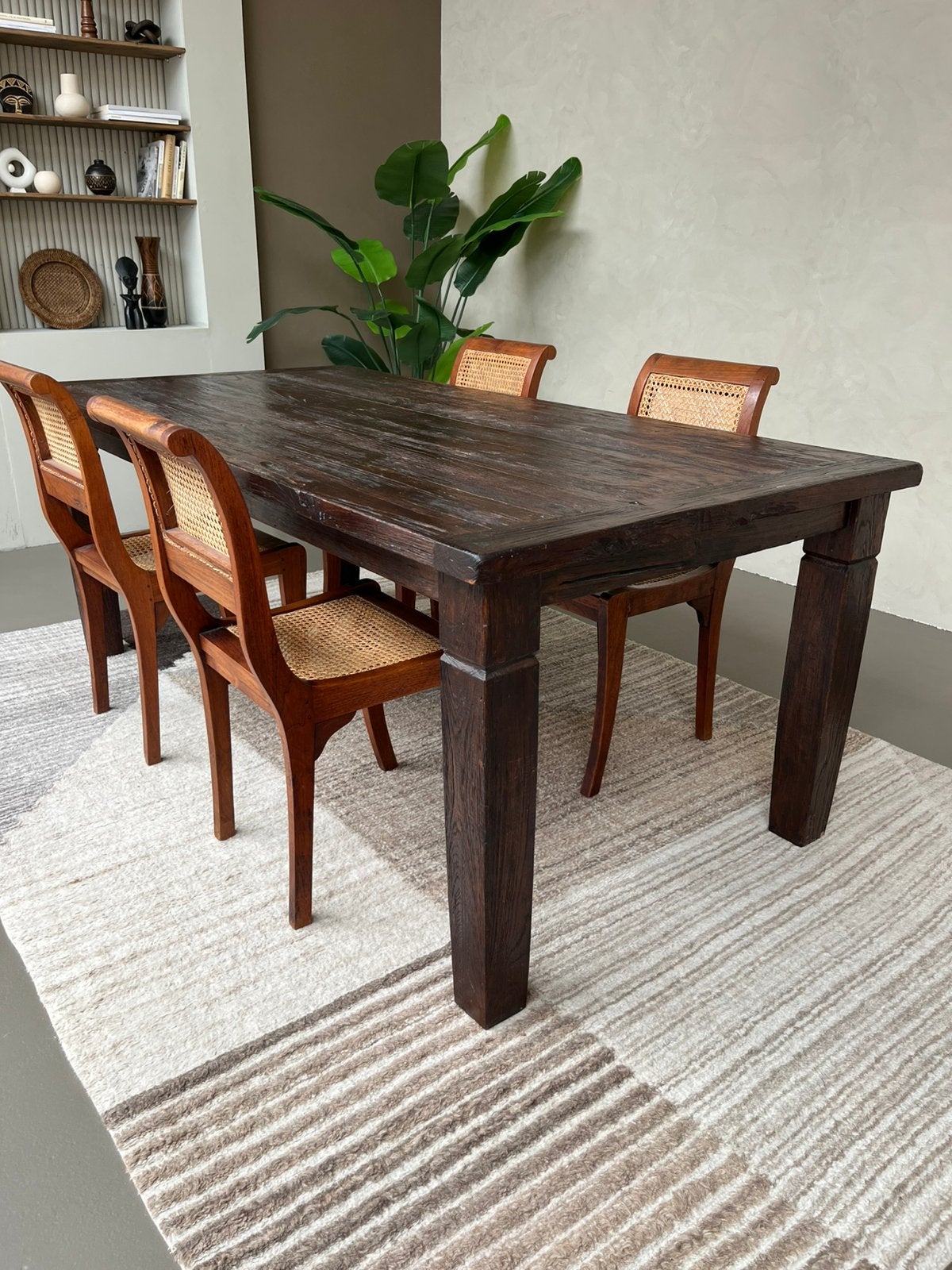 Donkerbruine houten tafel, Ophalen, Gebruikt, 200 cm of meer, 50 tot 100 cm