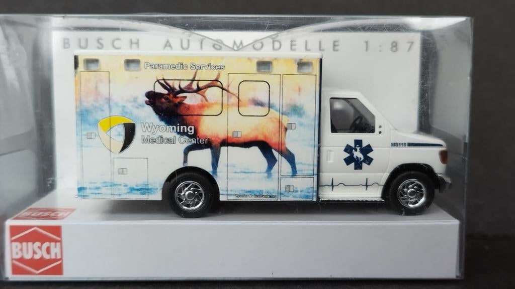 Ford e350 Ambulance Wyoming Elk eland 1:87 Busch Pol, Overige merken, Auto, Verzenden, Busch Gmbh Co