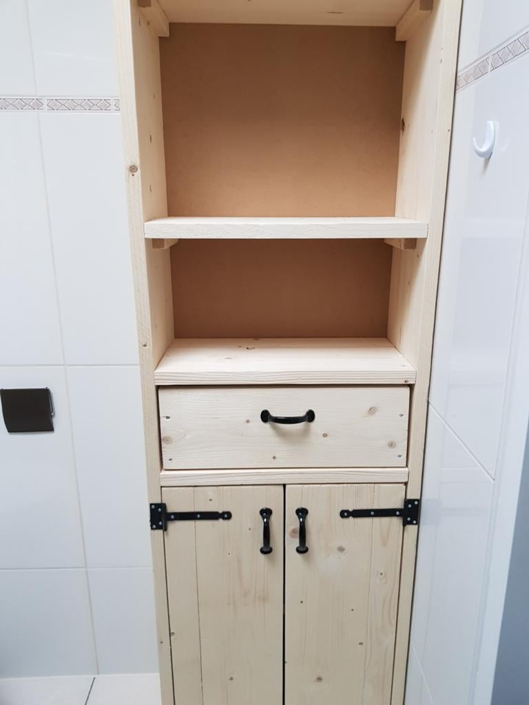 Hoge badkamer kast steigerhout, Ophalen, Nieuw, Bruin