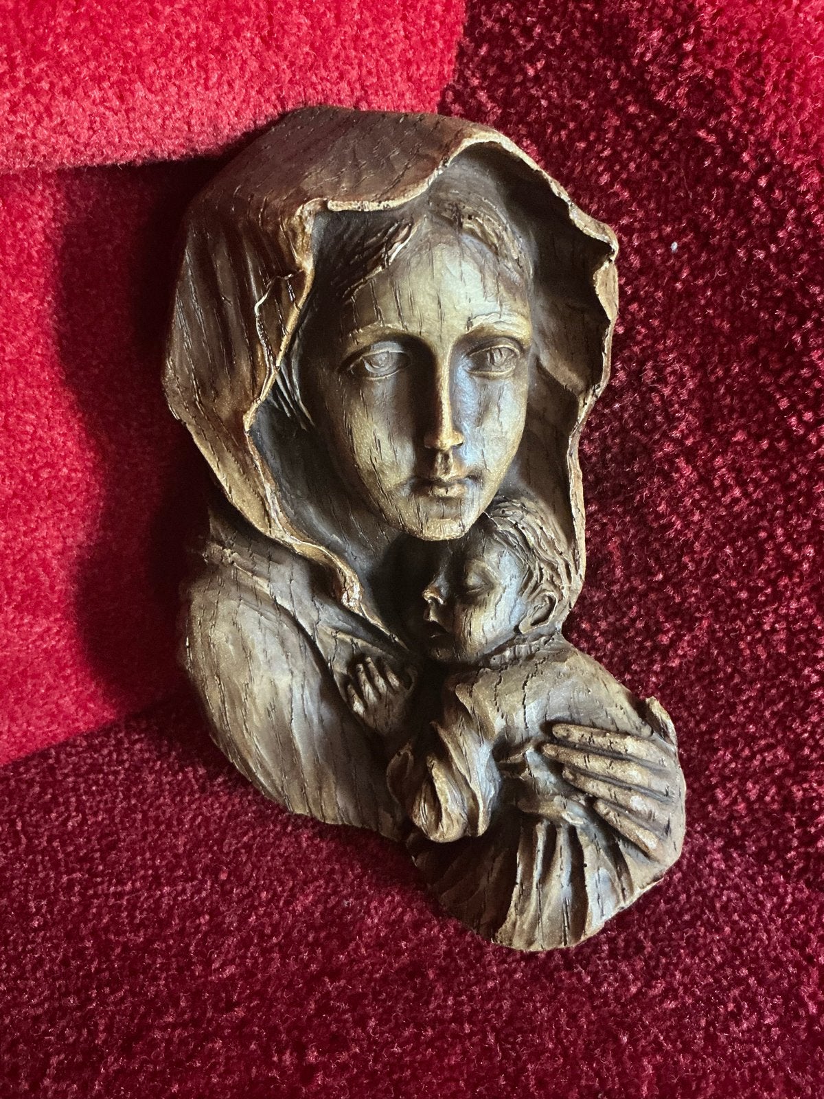 Houten wandbeeld Maria ❤️ Madonna met kindje, Antiek en Kunst, Ophalen of Verzenden