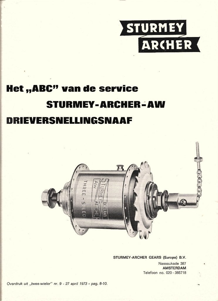 Sturmey Archer drieversnellingsnaaf  1973 overdruk, Fietsen en Brommers, Handleidingen en Instructieboekjes, Verzenden, Zo goed als nieuw