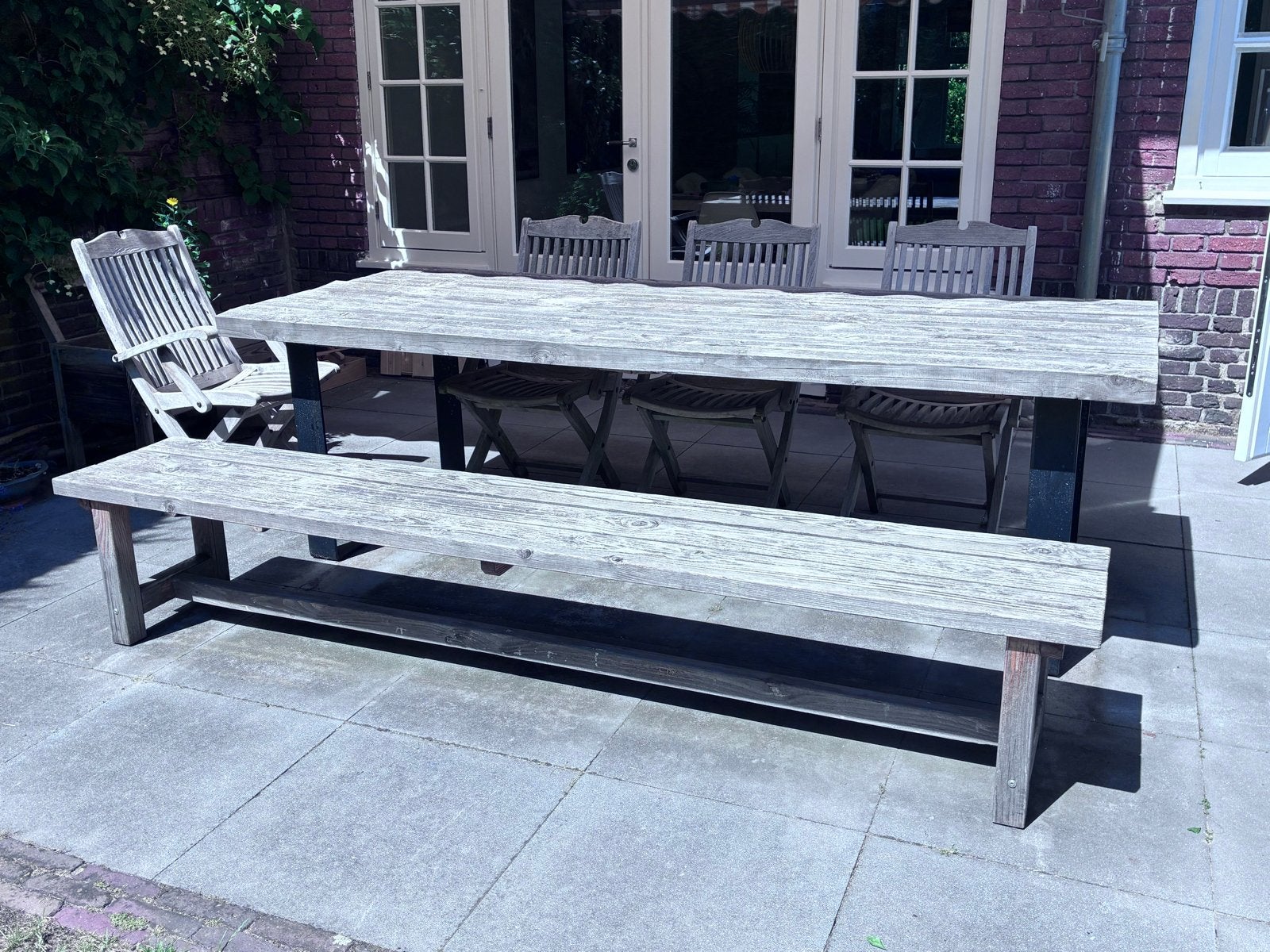 Douglas houten tuintafel met bijpassende bank, Tuin en Terras, Ophalen of Verzenden, Gebruikt, Rechthoekig, Hout