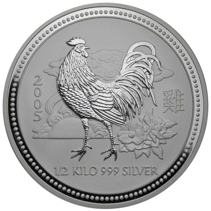 Lunar I Year of the Rooster 2005 15 Dollar / ½ Kilo, Verzenden, Losse munt, Zilver